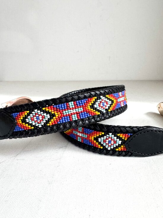 Vintage 90s Leather Beaded Colourful belt main image 5